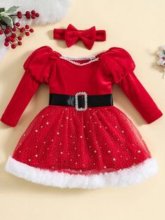 Mia Belle Girls Puff Sleeve Red Christmas Dress | Girls Winter Dresses Carnival Dress, Toddler Christmas Dress, Childrens Clothes Girls, Red Christmas Dress, Girl Red Dress, Girls Tutu Dresses, Girls Christmas Outfits