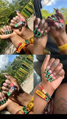 Jamaican Acrylic Nails, Jamaican Theme Nails, Jamaican Nails, Jamaican Nail Art, Jamaica Nail Designs, Jamaican Flag Nails, Jamaican Nail Designs, Jamaican Nail Designs Nailart, Flare Acrylic Nails