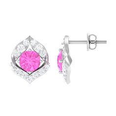 Minimal Pink Sapphire and Diamond Petal Stud Earrings Pink Sapphire - ( AAA ) - Quality - Rosec Jewels Sapphire Stud Earrings, Pink Sapphire Earrings, Petal Earrings, Sapphire Earrings Studs, Sapphire Studs, Sapphire Earrings, Sparkle Diamonds, Pink Sapphire, Getting Ready