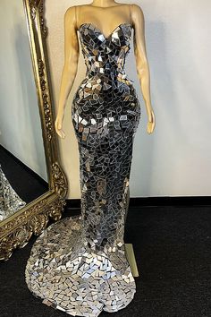 Xl, XXL and XXXL are all custom. They are not ready to ship. Please email your measurements. Occasion-Prom., wedding, birthday, homecoming, date night. Decoration-Real Mirror Diamante Dress, Homecoming Date, Prom Slay, Sparkly Prom Dress, Xxxl Dress, Dressing Mirror, Silver Mirror, Not Ready, Silver Dress