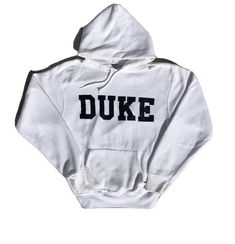 Minor flaws, nothing major at all. Vintage 1980s Duke University Spell Out Hoodie Size Medium. Condition is "Pre-owned". Shipped with USPS Priority Mail. Vintage Letter Print Hoodie For Winter, Vintage Winter Hoodie With Letter Print, Winter Vintage Hoodie With Letter Print, Vintage Hoodie With Adjustable Hood For Streetwear, Retro Cotton Hoodie With Drawstring Hood, Retro College Hoodie With Drawstring Hood, Vintage Cotton Hoodie With Letter Print, Vintage Cotton Sweatshirt With Adjustable Hood, White Cotton Throwback Hoodie