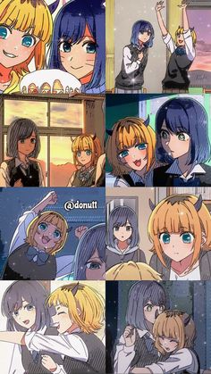 some anime characters with different expressions on their faces