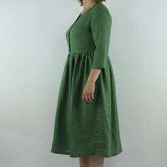 Spring dress, Write the selected color in the messageHandmade green color linen dress with 3/4 long sleeves and 2 pockets , perfect for casual wear and suitable for any occasion in any season Details:- 100% natural linen produced in Europe ;- medium weight (180 gram per square meter);- color: green, could be any from our colors catalo (color samples at the photo); Made to order, approximately a few days, If you have any questions please message me and I will be glad to answer.Size guide :Size XS Green Linen Dress With Pockets, Green Linen A-line Midi Dress, Spring Green Linen Dress With Pockets, Green Linen Dress With Pockets For Spring, Green A-line Linen Midi Dress, Green Linen Knee-length Midi Dress, Green Midi Linen Dress, Linen Casual Dress, Linen Summer Dress