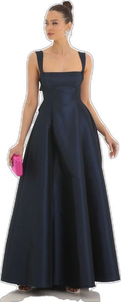 Evening Lined Dresses, Navy A-line Evening Dress, Navy V-neck Midi Dress For Evening, Navy A-line Midi Dress For Party, Navy Sleeveless Formal Midi Dress, Navy Sleeveless Midi Dress For Formal Occasions, Navy Short Sleeve Midi Dress For Party, Flare Maxi Dress, Back Strap