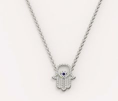 Medium White Gold and Diamond Hamsa Pendant on a Dainty Necklace, Hamsa Diamond Pendant, Evil Eye Ne Hamsa Pendant, Gold Hamsa, Dainty Diamond Necklace, Things Under A Microscope, Have Metal, Evil Eye Necklace, Eye Necklace, Dainty Necklace, Diamond Pendant