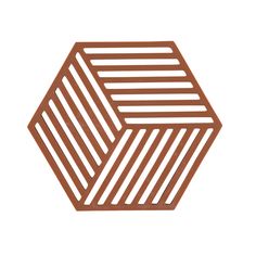 a brown and white hexagonal object on a white background with lines in the center