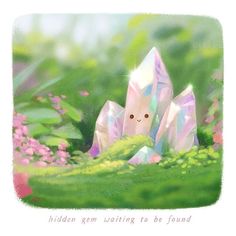 a digital painting of a pink diamond in the grass