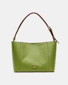 The June, our signature hobo in green tumbled leather. Features interior zip pocket and dual slip pockets for organization. Designed in New York by Frances Valentine. Slouchy Hobo Bag, Spring Handbags, Frances Valentine, Handbag Shoes, Hobo Handbags, Spring Shoes, Leather Patches, Hobo Bag, Tumbling