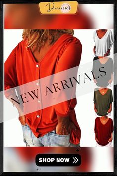 Plus Size Women Loose Casual Tee Tunic Tops Ladies Baggy T-shirt Button Summer V-neck T-shirt With Buttons, Casual Long Sleeve T-shirt With Button Closure For Fall, Oversized Red Button-up Tops, Oversized Solid Color Button-up Top, Oversized Red Tops With Button Closure, Red Oversized Top With Button Closure, Oversized Red Solid Color Tops, Oversized Crew Neck Top With Buttons, Oversized Solid Red Tops