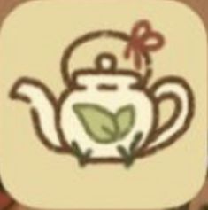 a teapot with a green leaf on it and a bow in the top corner