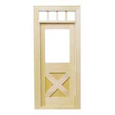 a wooden door with an x design on the front and side panel, made out of wood