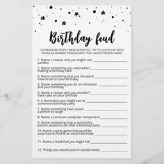 a birthday card with the words, birthday feed on it and stars in the background