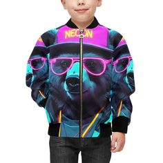 Kinder Bomber Jacke mit Taschen Neon Gangsta Bear Art von UrbanShopEU auf Etsy Bear Art