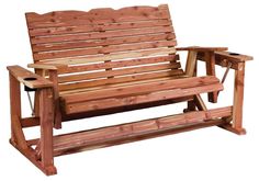 a wooden bench sitting on top of a brown floor