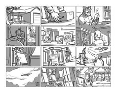 a comic strip with several different scenes in black and white, including an image of a man