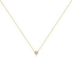 Haven’t we all had the dream of getting ready like a queen for that special day. This heart shaped diamond pendant necklace is designed for that queen in you. This 10k Yellow Gold Over .925 Sterling SIlver pendant is studded with a single 0.10 carat round-cut diamond and is a magnificent sight behold and beautiful adornment for your neck. The diamond is set in a miracle plate for a bigger look and sparkle. This minimalist pendant goes well with all your outfits and the best thing about the shape Gold Heart-shaped Diamond Necklace With Single Diamond, Gold Heart Cut Single Diamond Necklace, Gold Necklace With Heart Cut Single Diamond, Gold Necklaces With Single Diamond Heart Cut, Heart Cut Gold Necklace With Single Diamond, Classic Yellow Gold Heart Pendant Solitaire Necklace, Classic Yellow Gold Solitaire Necklace With Heart Pendant, Classic Heart Pendant Solitaire Necklace With Diamond Accents, Classic Solitaire Heart Pendant Necklace With Diamond Accents