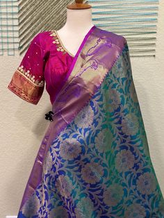 ❥ Saree & Stitched Blouse (size 36-40). ❥ Dry Wash Only ;  ❀❀ Return / Exchange Policy :  ※ No Return/ No Exchange / No Cancellation! ※We need proof of video while package is opening for considering any case of missing or damaged products ;  ※ We can not accept any returns , if video at the time of package opening is not provided by the client . ღ ღ Please be courteous and don't ask for negotiation on prices ! We define prices based on material & efforts involved to deliver this high quality product! We use all High Quality handcrafting !  Disclaimer: Product color might slightly vary due to photographic lighting sources or your screen setting. Designer Dola Silk Choli With Zari Weaving, Tissue Silk Zari Work Choli For Festivals, Tissue Silk Choli With Zari Work For Festivals, Designer Art Silk Choli With Zari Weaving, Festive Tissue Silk Traditional Wear With Motifs, Banarasi Silk Blouse Piece With Zari Work, Designer Traditional Drape Saree With Pallu Detail, Navratri Tissue Silk Saree With Zari Weaving, Tissue Silk Dupatta With Motifs For Diwali