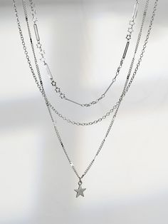 1pc Multilayered Silver-colored Handmade Chain Necklace With Sun & Star Charms, Suitable For Women's Daily Wear Silver    Copper Alloy     Women Fashion Jewelry, size features are:Bust: ,Length: ,Sleeve Length: Edgy Jewelry, Shein Brasil, Handmade Chain, Sun Pendant, Womens Chokers, Watches Women Fashion