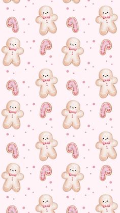 a pink and white wallpaper with teddy bears on it