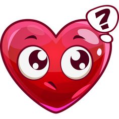 a red heart with eyes and a question mark on it