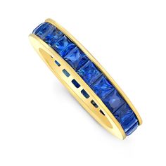 Alexandra Jules Square Sapphire Eternity Band is a unique composition of 4.9 carats square-cut deep blue sapphires; channel-set in an 18kt gold band. The classic contemporary styling gives this ring a beautiful, clean, stylish look. This exquisite sapphire ring is perfect as an engagement, anniversary, or "just because" ring. A solid piece when worn along but looks beautiful paired with other rings. Available in 18-karat yellow, white or pink gold. Sapphire Heart Necklace, Baguette Band, Sapphire Eternity Band, Sapphire Eternity Ring, Unique Composition, Fine Jewelry Designers, Channel Set, Square Cut, Engagement Anniversary