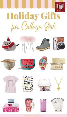 holiday gifts for college girls with text overlay