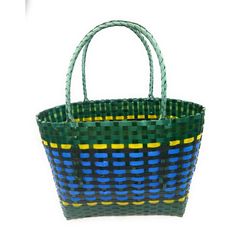 Our tote bags are made from durable and firm plastic. Each tote has two woven handles for easy carrying . PRODUCT INFORMATION Approximately 21" H x 7.5" W x 16.5" L Hand-crafted item - color, size and/or motif may vary slightly Hand Made in Zimbabwe. You will receive a handmade bag nearly identical to the one pictured, with unique variations in design. HANDMADE DISCLAIMER The product(s) you receive might vary slightly from the product picture due to the nature of your product(s) being 100% handm Plastic Tote Beach Bag, Multicolor Plastic Beach Bags, Multicolor Plastic Bag For Everyday Use, Green Rectangular Woven Beach Bag, Multicolor Plastic Bags For Everyday Use, Rectangular Plastic Beach Bag For Vacation, Green Rectangular Bag With Reinforced Handles, Green Rectangular Bags With Reinforced Handles, Green Basket Beach Bag For Daily Use