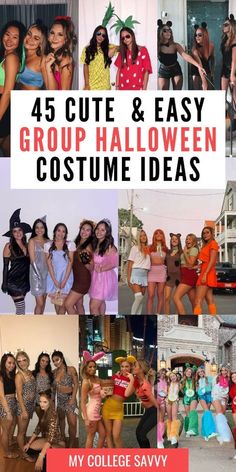 a collage of halloween costumes with the words, 45 cute & easy group halloween costume ideas