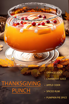 a thanksgiving punch with orange juice and cranberries