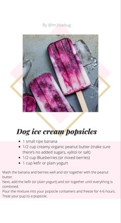 three popsicles with blueberries and ice cream in them on top of each other