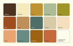 the color scheme for different shades of brown, teal, and orange