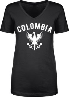 Show your Colombian pride We prefer to print this design on Next Level's LADIES Ideal T line which is 60% combed ringspun cotton/40% polyester (yes, that is the good soft stuff, not the cheap scratchy kind), but if those are not available from our supplier for the size and color you'd like we will use a comparable brand as a replacement to get you your item as soon as possible with the same quality and feel you've come to expect from Next Level. The design is printed and shipped in the USA. If y Novelty Clothing, No Heat, Sports Fan, Coat Of Arms, Soccer Jersey, Sizing Chart, Womens Clothing Tops, Tourism, Cold Water