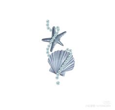 two seashells with pearls and starfish on white background