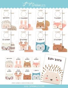 an animal themed calendar with animals and numbers for the new born baby's arrival