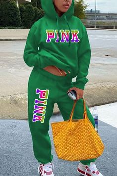 LW Plus Size Pink Letter Print Kangaroo Pocket Tracksuit Set Plus Size Pink, Pink Letter