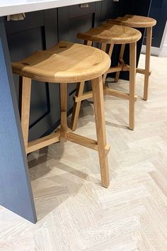 two stools sitting in front of a kitchen island