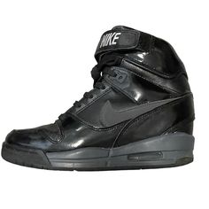 Women’s Nike Air Revolution Sky Hi Sneakers Black Leather & Patent Leather 7.5 Get Your Height In Style With These Sneakers! Minimal Signs Of Wear. Minimal Scuffs Here And There, But Are As Pictured. The Scuffs Are Hard To See. Sporty Leather Platform Sneakers With Wedge Heel, Leather High-top Platform Sneakers For Sports, Leather Platform High-top Sneakers For Sports, Nike High-top Platform Sneakers, Nike Leather Platform Sneakers, Sporty Wedge Heel Sneakers For Streetwear, High-top Synthetic Wedge Sneakers With Height Increase, Sporty Wedge Sneakers For Streetwear, Sporty Wedge Heel Sneakers For Sports