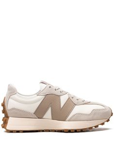 New Balance 327 "Moonbeam Driftwood" Sneakers - Farfetch New Balance Shoes Neutral, New Balance 327 Moonbeam, Balanced Beige, Balenciaga Speed, Light Brown Leather, Beige Light, Neutral Fashion, New Balance Shoes