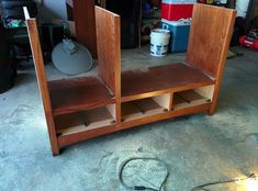 a couple of wooden shelves sitting on top of a floor