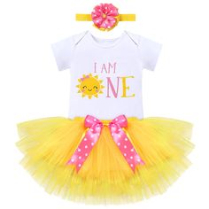 PRICES MAY VARY. 🌞🌞【Sunshine First Birthday Tutu Outfit】Adorable you are my sunshine birthday outfit for baby girl, sunshine birthday girl tutu set, 3PCS included shiny rainbow sunshine printed bodysuit romper top, yellow sunshine ruffle tulle tutu skirt and polka dot flower headband hair accessories. Cutest little girl sunshine cake smash outfits photo props for 12 months / 1 year old newborn infant baby, best as an excellent sunshine gifts, baby shower gift, newborn gift and photo shooting c Sunshine Cake Smash, Cake Smash Dress, Sunshine First Birthday, Sunshine Birthday Parties, First Birthday Tutu, Yellow Sunshine, Birthday Headband, Sunshine Birthday, Watermelon Birthday