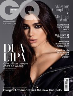 the cover of gq magazine featuring an image of a woman in black leather jacket