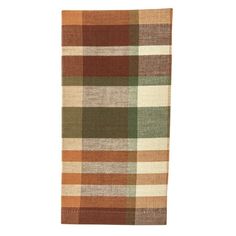 a brown and green checkered rug on a white background with an orange, beige, and