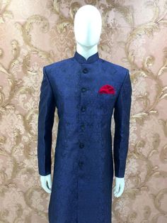 Kindly Get In Touch For Any Color Or Customization Virat Kohli Bollywood Replica Rayon Jacquard Self Weaved Dark Blue & Black Blend  8 Polyester Button   Attributes  *Indo Western Sherwani - Rayon Jacquard Self Weaved Dark Blue & Black Blend    *8 Polyester Button *Bottom  Pure Cotton Silk Patiyala 1.  Pls Select Your Size As per Your Body Chest Size as given in Image Section 2.  Kindly Get In Touch In Case Of Custom Stitching @ 20 USD Additional Thank You for Visiting Blue Unstitched Suit With Dabka For Reception, Blue Dabka Kurta For Reception, Traditional Blue Bandhgala With Resham Embroidery, Blue Long Sleeve Churidar For Reception, Blue Traditional Nehru Jacket For Receptions, Blue Nehru Jacket For Reception With Traditional Drape, Blue Semi-stitched Traditional Wear For Formal Occasions, Bollywood Style Blue Nehru Jacket For Reception, Blue Bollywood Nehru Jacket For Reception