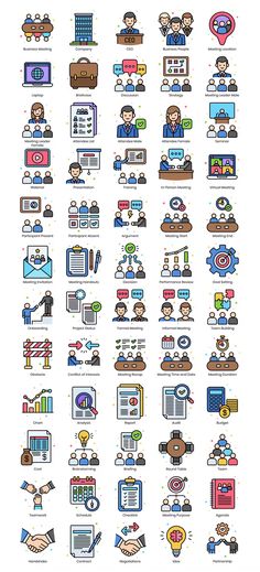 a large set of flat icons with different types of people and objects in them, all grouped together