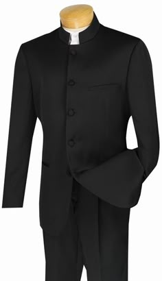 Master Collection - Classic Fit Men's 2 Pieces 5 Buttons Banded Collar Tuxedo Black - SUITS OUTLETS Tuxedo Black, Chinese Collar, Church Suits, Men Suit, Slim Fit Suits, Fitted Suit, Mens Fashion Suits, Single Breasted Jacket, Collar Designs