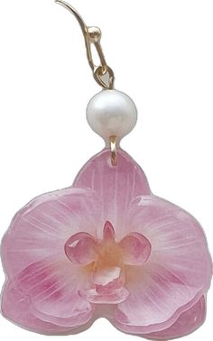 Orchid Earrings, Pink Orchids, Shrink Plastic, Fresh Water Pearls, Water Pearls, Threader Earrings, Orchid Flower, Earring Findings, Flower Making