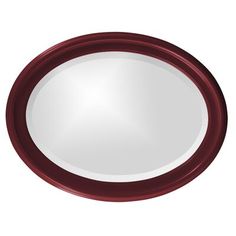 a red oval mirror on a white background with clippings to the bottom for text