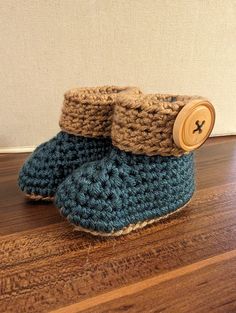 Keep those adorable little piggies warm and stylish in these booties! Can be made for 0-3 months up to 6-12 months! Cute Fall Booties With Round Toe, Brown Winter Booties With Soft Sole, Winter Brown Booties With Soft Sole, Cute Handmade Winter Booties, Cozy Brown Round Toe Booties, Handmade Winter Booties With Round Toe, Cozy Handmade Booties With Round Toe, Comfortable Warm Booties With Round Toe, Warm Comfortable Booties With Round Toe