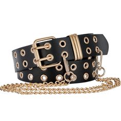 PRICES MAY VARY. 【STYLISH PU LEATHER BELT】--- Our grommet PU leather belt adopts a very modern design. The whole body part is made of 100% PU leather +metal eyelets, and the side part is made with a double chain detachable design. Just take it and be a stylish person. 【ONE SIZE FITS MOST】--- With grommets along our punk waist belt, it can be adjustable according to your body size; Total length: 109cm; Width: 3.8cm; Suitable for waistline: maximum 90cm, minimum 60cm. 【A VARIETY OF OPTIONS】Single Black Punk Chain Belt With Belt Loops, Punk Black Chain Belt With Belt Loops, Black Chain Belt With Belt Loops For Festivals, Adjustable Edgy Chain Belt, Black Chain Belt For Festival, Edgy Black Chain Belt For Festival, Black Gold Chain, Waist Belts, Chain Women