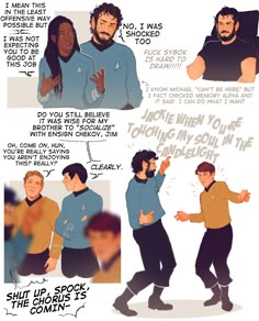 the storyboard for star trek's episode, with some characters talking to each other